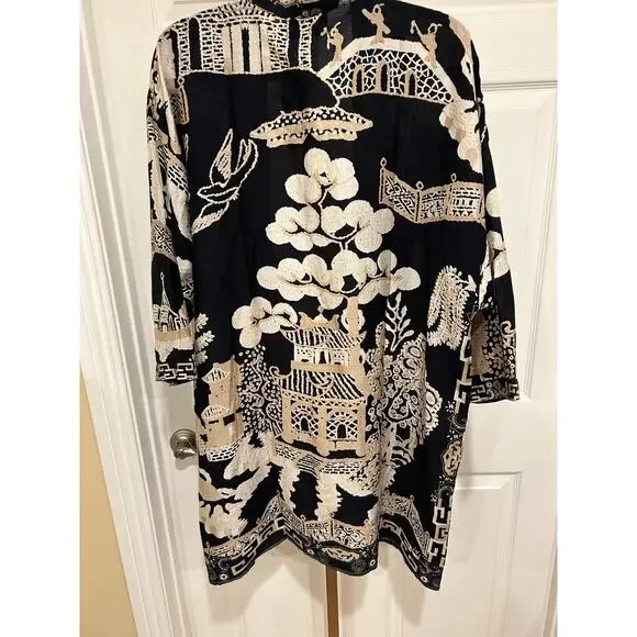 One Hundred Stars Print Cardigan Kimono, Giant Willow Black, One Size, NWT - Picture 8 of 8